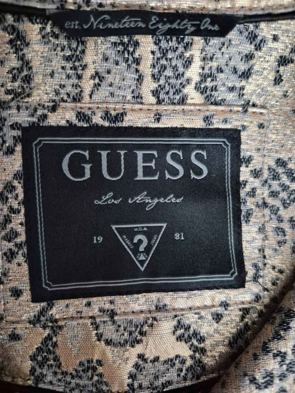 Guess Bernadette Snakeskin Print Metallic Gold Silver Black Moto Style M
